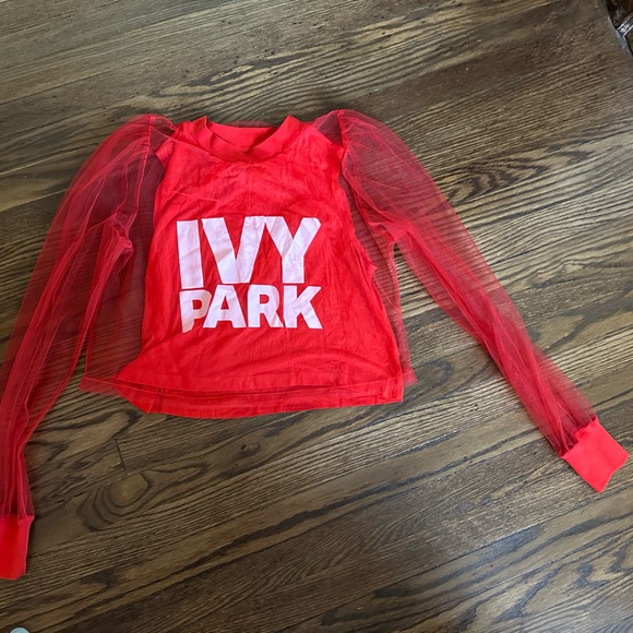 Ivy Park Top Red Festival Tulle Crop Front Logo Long Sleeve - Picture 1 of 6
